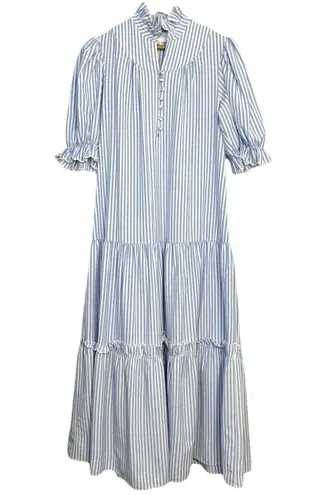 Pomander Place Tuckernuck Blue White Stripe Selena Maxi Dress Size S Puff Sleeve