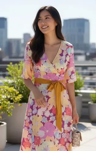 Unique Vintage X Smiley Collaboration Floral Kimono Wrap Dress