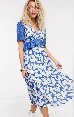 Twisted Wunder London Printed Midaxi Dress in Abstract Blue Floral US2 Size 2