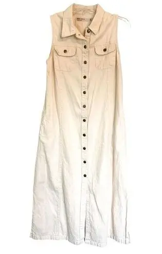 Asos Denim Cream Collared Button Down Sleeveless Coastal Midi Dress Size US 6