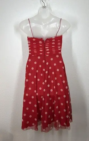 Vintage Polka Dot Tulle Dress 8 Jessica Howard Red White Rockabilly 1990s XS/S