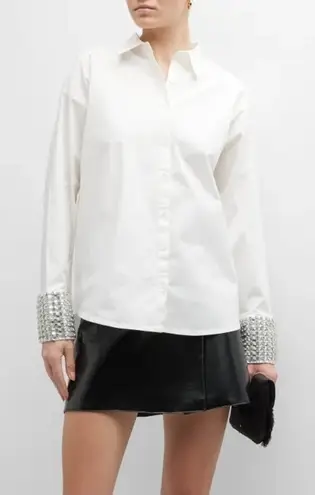 Retrofete Katie Rhinestone Cuff Button Down Top White Silver Womens Size M Size M