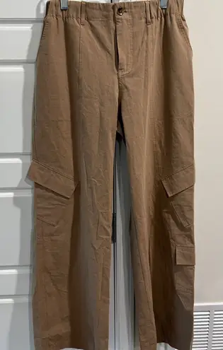 Women's Tan Cotton Cargo Pants Elastic Waist Pull On Baggy Relaxed NWT Brown