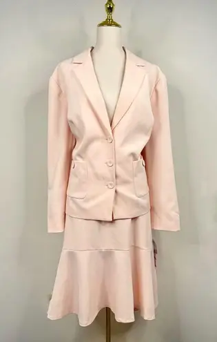 Le Suit NEW 2 Piece Blazer and Ruffle Hem Skirt Suit Size 22W Light Pink NWT