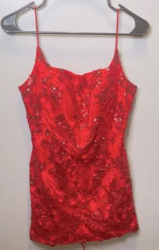Alyce Paris Women's Formal Red Sequined Strappy Back Mini Dress Size 12