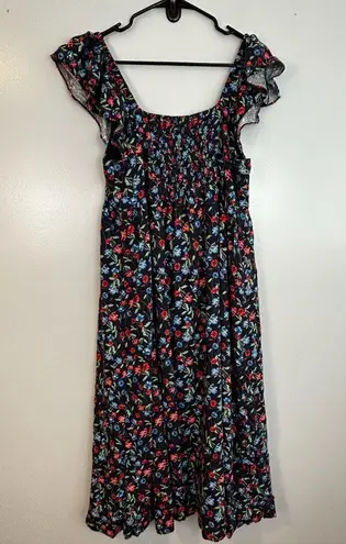 Draper James Navy Blue Ditsy Floral Sleeveless Flutter Midi Dress Size Large