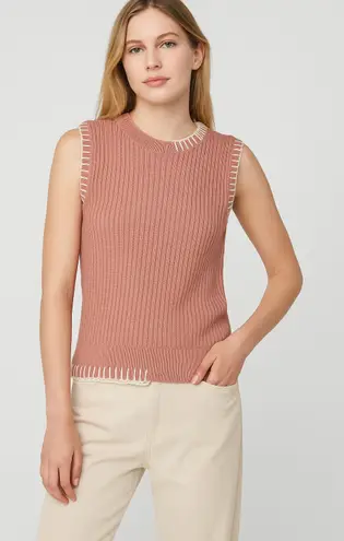 Alp N Rock Taylor Knit Tank Top Size M Pink Ribbed Crochet Detail Preppy Chic Size M