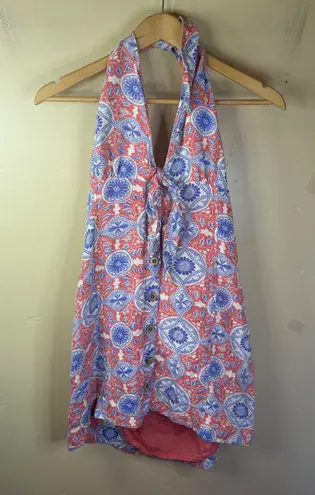 Maeve Anthropologie Halter Top Dress Coral Blue Floral Size Large