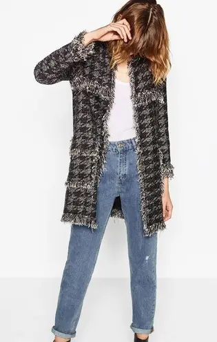 ZARA  Houndstooth Tweed Fringe Frayed Jacket Cardigan Coat Sweater Blazer NEW - Image 5