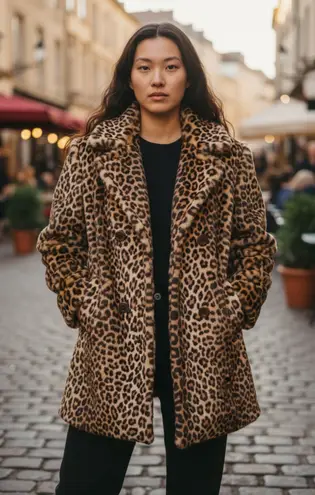 Vintage 1960s Kilimanjaro Sidney Blumenthal Faux Fur Leopard Coat Medium Large Brown