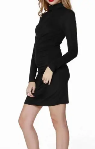 Bobi NEW Shirred Turtleneck Mini Dress in Black Large