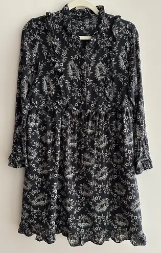 The Kooples FLAWED Rodeo Snake Print Silk Ruffle Dress, Black/Cream, Size Small - Image 1