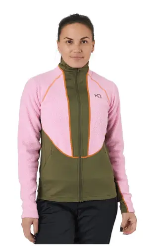 KARI TRAA Ragnhild Full Zip Midlayer Jacket – Size S, Prism Pink / Olive