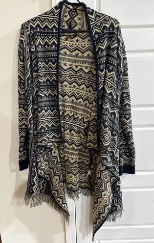 Absolutely Famous Navy & Cream Patterned Women's Sweater Cowgirl Western Fringe