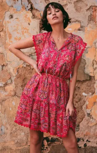 The Kooples Sunrise by Reef Paisley Print Silk Chiffon Mini Dress Pink Size 2