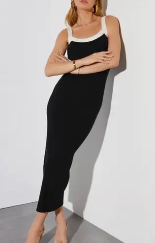 Antistar Elevated Black Ribbed Knit White Accent Midi Dress M