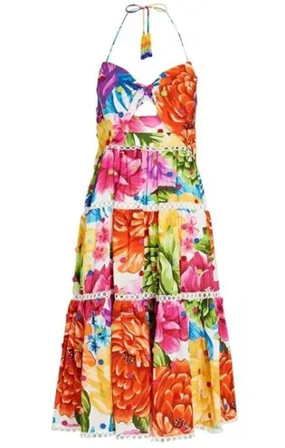 Farm Rio NWT  Rainbow Chita Floral Flowers Midi Halter Dress sz XS