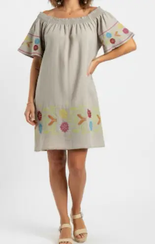 Uncle Frank Linen Cross Stitch Off Shoulder Tunic Peasant Dress Flax Size M