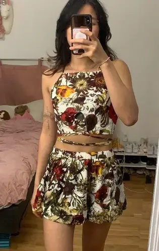 LF NWT  crop top shorts jungle print lace up set - Image 1