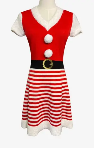 Planet Heart M Santa Sweater Dress Red White Striped Holiday Costume Pom Pom Size M