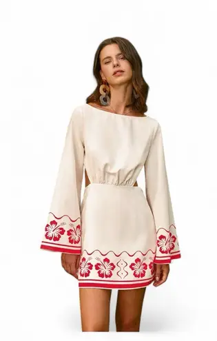 Commense Floral Embroidered Backless Tie Dress NWT Bell Sleeves Size Medium White
