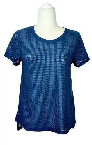 Ideology ID Women's Relaxed Blue Mesh Short Sleeve Tee Top Small
