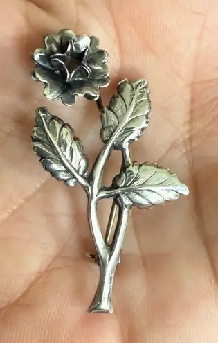 Vintage Mid Century Lang Sterling Single Rose Brooch Pin Antique Jewelry Silver
