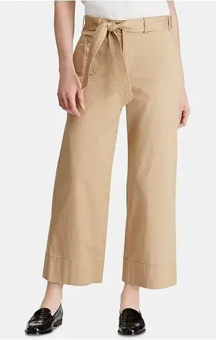 Ralph Lauren LRL BELTED TWILL WIDE-LEG PAPERBAG PANTS 14 KHAKI