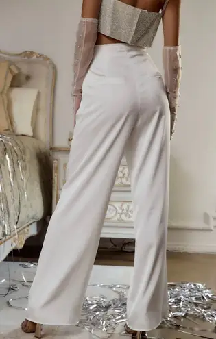 12th Tribe White Satin High Waisted Trousers