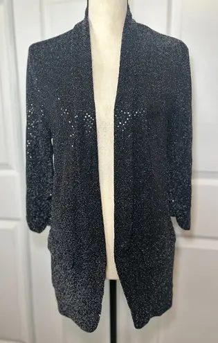Autres Filles Black Sequin Cardigan Open Front Blazer Size XS