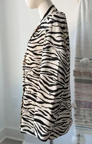 ZARA  Zebra Animal Print Beige Black Satin Double-Breasted Oversized Blazer Small