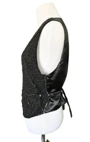 Vintage Silk Beaded Sequin Waistcoat Vest Black