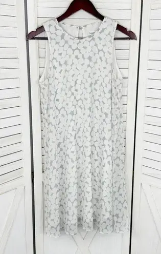 Calvin Klein  Polkadot Chiffon Sleeveless Tent Swing Dress White Grey Size 8