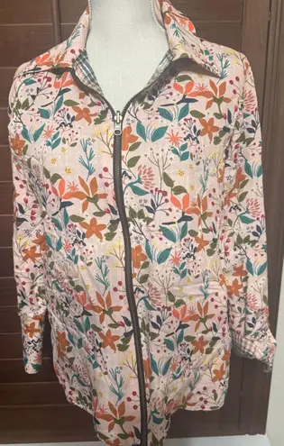 Reversible Boho full zip Jacket Floral Embroidery Plaid Soft Flannel sz S Artsy Blue