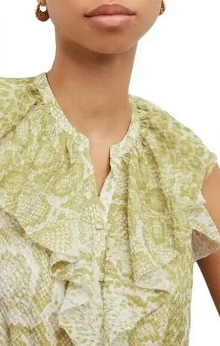 ALLSAINTS Mini Dress Women's 2 Green Snake Print Sleeveless Ruffled Hipster B47