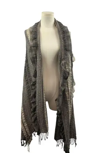 Coldwater Creek Ruffled Gray & Beige Knit Scarf With Fringe