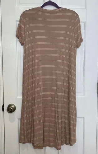 Boutique Intersection Beige/White Striped Short Sleeve T-Shirt Dress Size Small