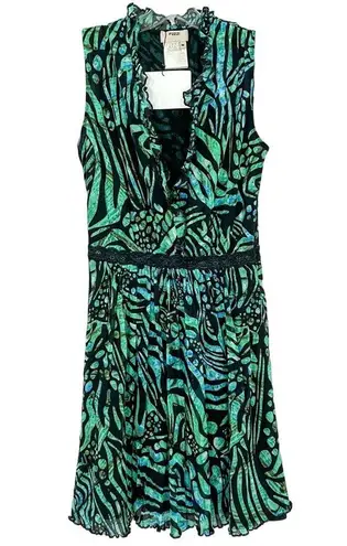Fuzzi Abito Corto Geometric Animal Print Dress, EUC, Medium, MSRP $545 Green