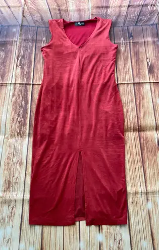 Lux LA Woman Sleeveless Faux Suede Bodycon Brick Red Dress Lined Size Large