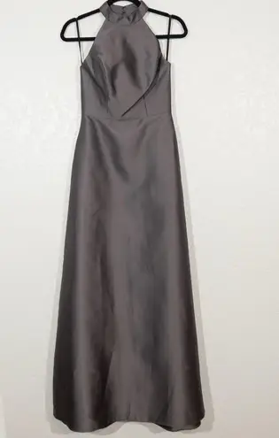 Alfred Sung NWT  Caviar Gray High Neck Cut Out Satin Dress Size 2