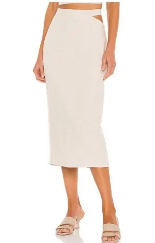 Bardot Linen Blend Midi Skirt Side Cut Out Oatmeal Cream Straight Size Large