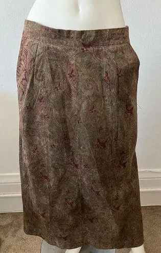 Vintage 80s Taiwan Authentic Imports leather Tapestry green red maxi skirt M Brown Size M