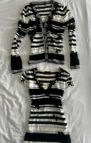 Chic Striped Top and shirt Set with Floral Accents Black Size 6 - Image 1