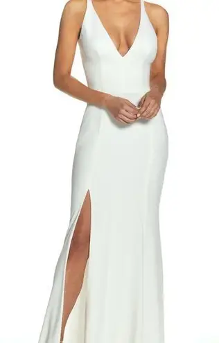 Dress the Population NEW  white dress iris front slit long gown sleeveless v-neck