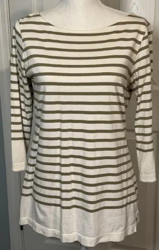 Gap Body White/Biege Striped 3/4 Sleeve 100% Cotton Tee, Medium Tan