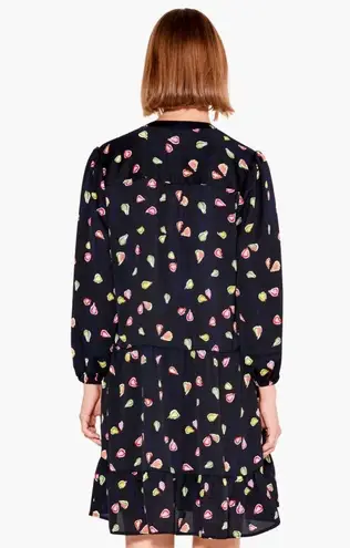 Nic+Zoe Tiered Long-Sleeve Dress w/Mandarin Collar, Black Multi, Size L NWT $188