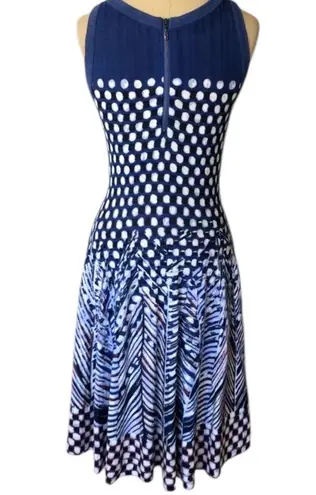 Nic+Zoe Fiore Sleeveless Blue White Polkadot Sleeveless Printed Twirl Dress S