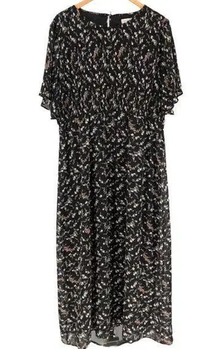 Roolee  Dark Floral Smocked Bust Short Sleeve Maxi Dress NWT