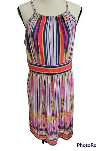 London Times  Size 10 Colorful Vertical Stripes Sleeveless Dress