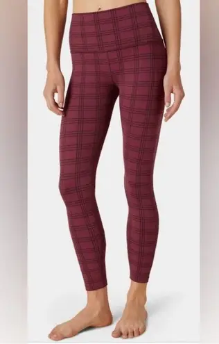 Beyond Yoga high waisted midi leggings Red Garnet Plaid Size Medium Athleisure